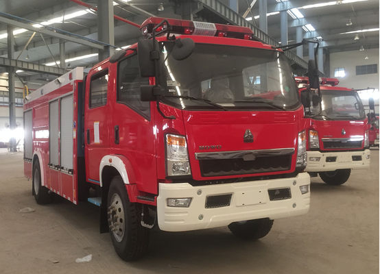 HOWO Red Color Water Tank Fire Truck 4000L Capacity For Road Spraying Multipurpose
